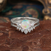 1 Carat Round Cut Opal Engagement Ring Set Classic Wedding Ring